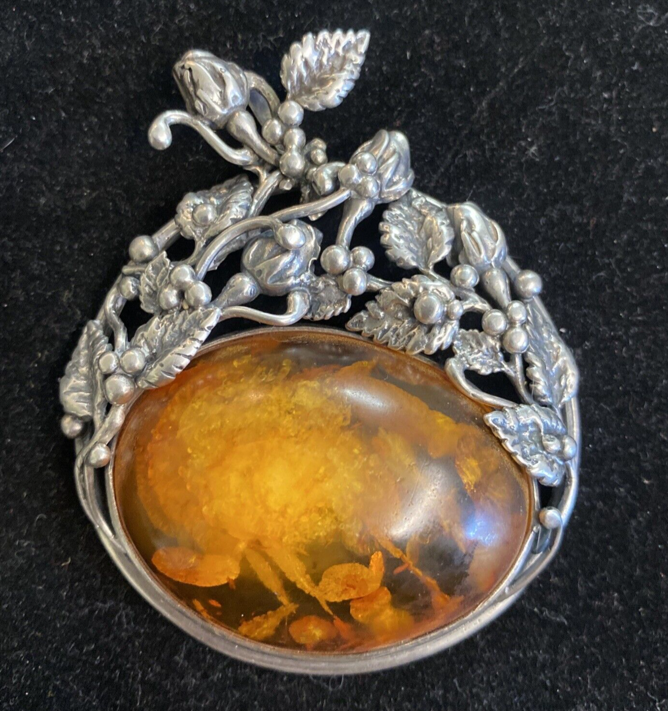 Prehistoric Authentic Baltic Amber & Sterling Silver 3" Pendant Handcrafted 61g