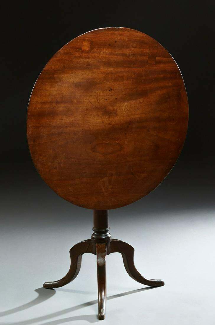 Antique Round English Carved Mahogany Tilt Top Tea Table Vitner's Wine Game