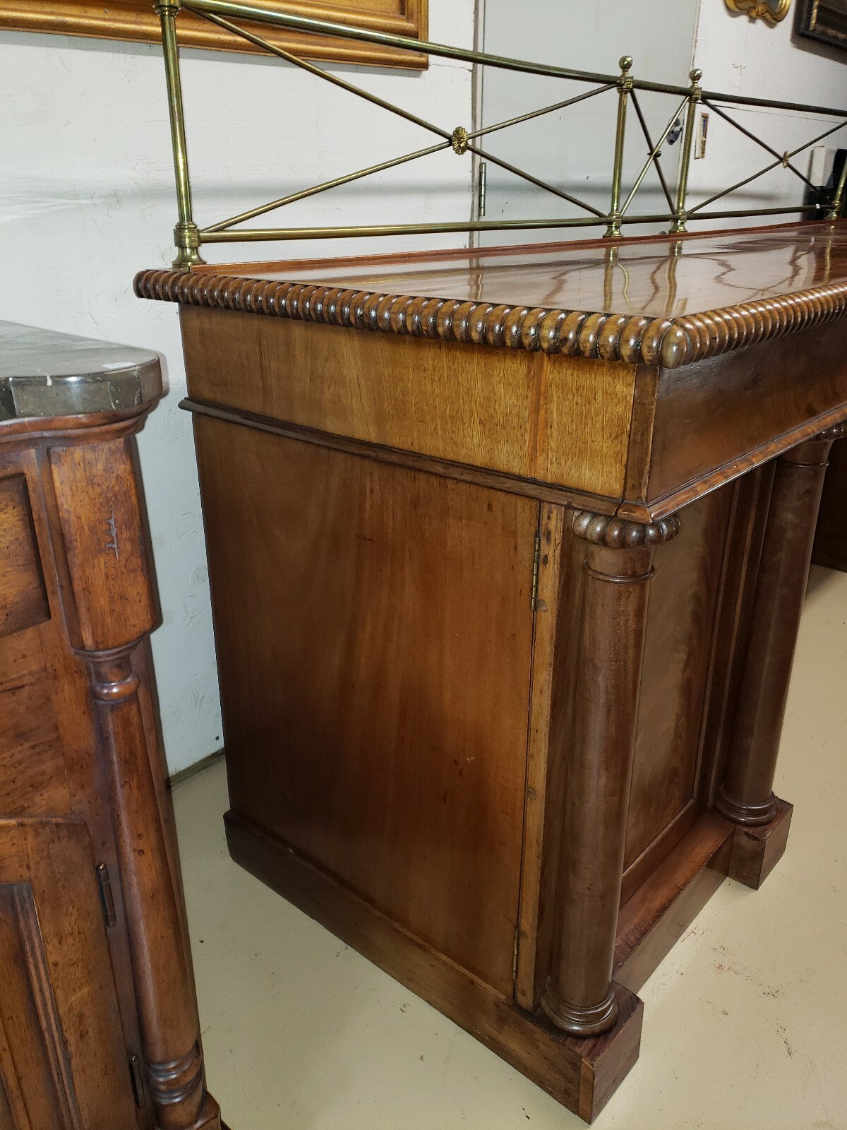 Antique English Mahogany Empire Server Buffet Sideboard Wine Cellarette 103"