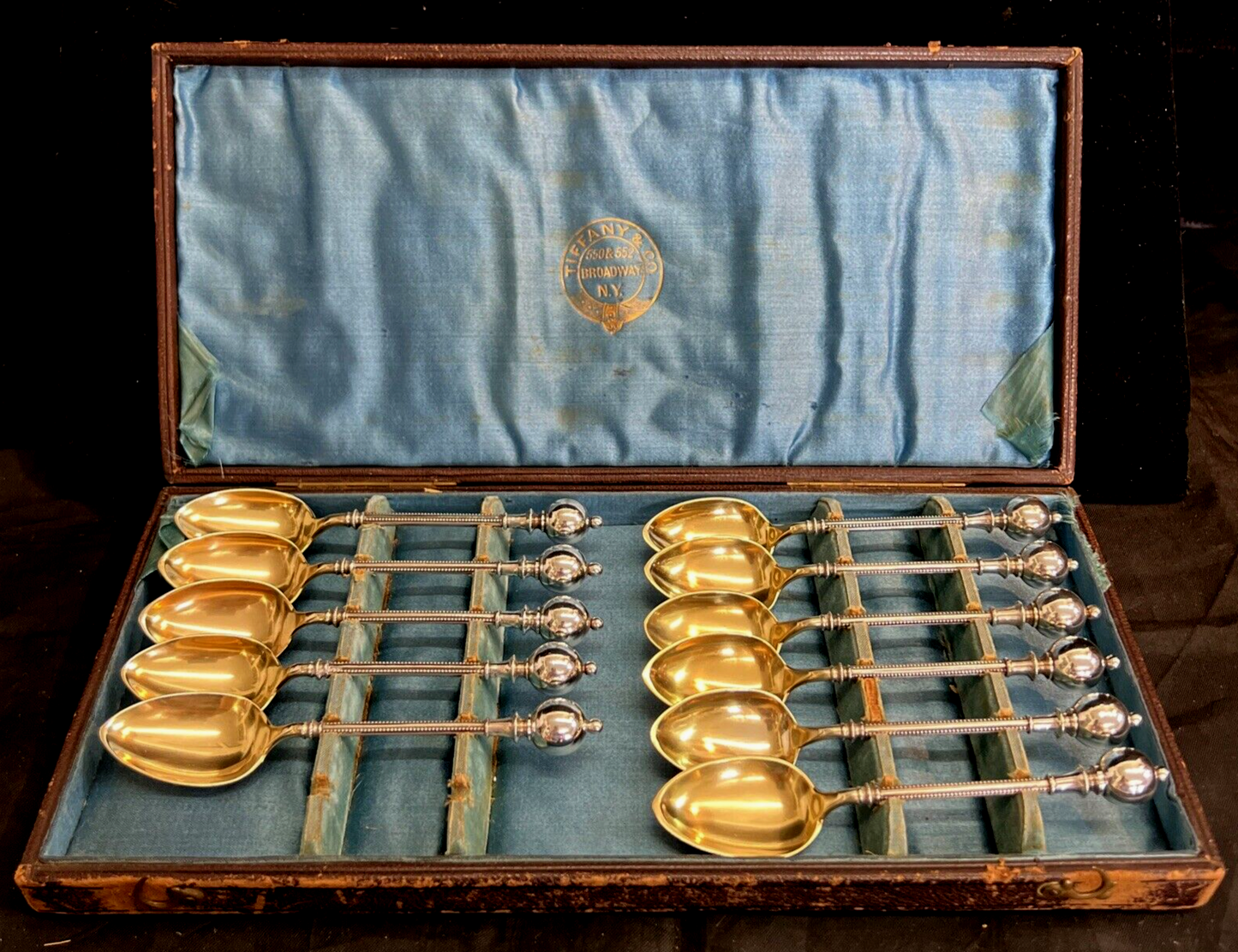 Ball End Demitasse Gilt spoons George Sharp Sterling Silver 1866 Tiffany