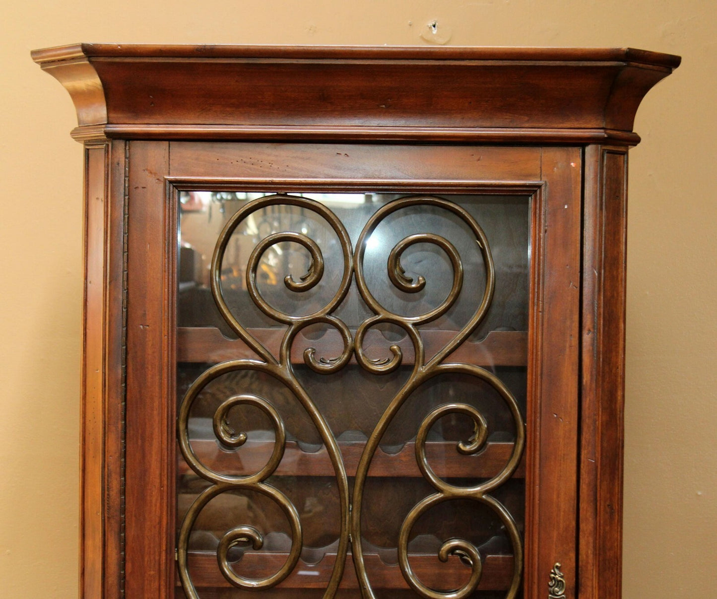 Liberty Cotswold Manor MSRP $1900 Wine Rack Cabinet Mahogany Scrolled Iron Door