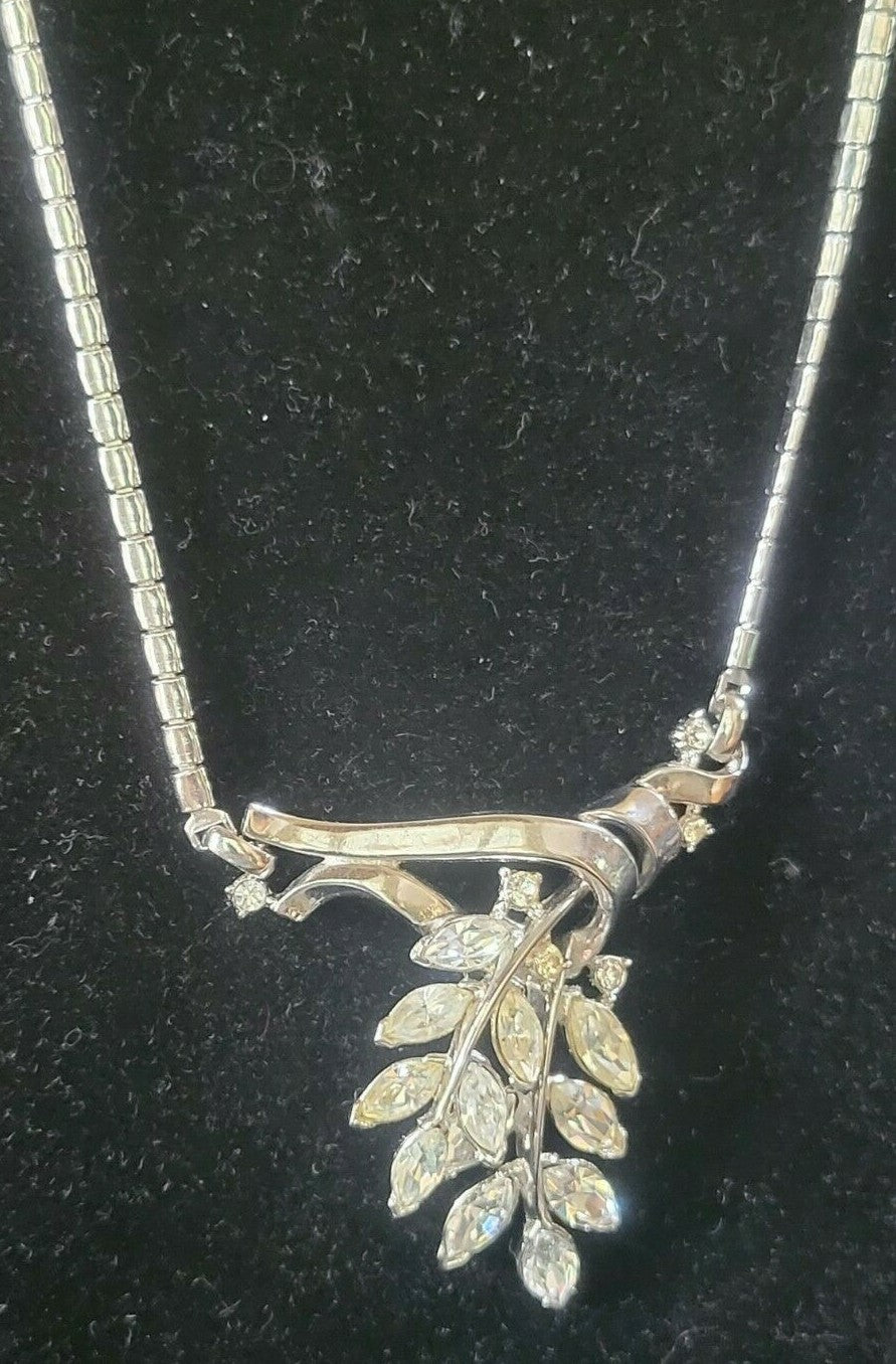 1951 TRIFARI "Spring Fantasy" Necklace 15" Choker Silver w Clear Rhinestones
