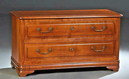 Antique French Provincial Louis Philippe Cherry Low Commode Chest of Drawers