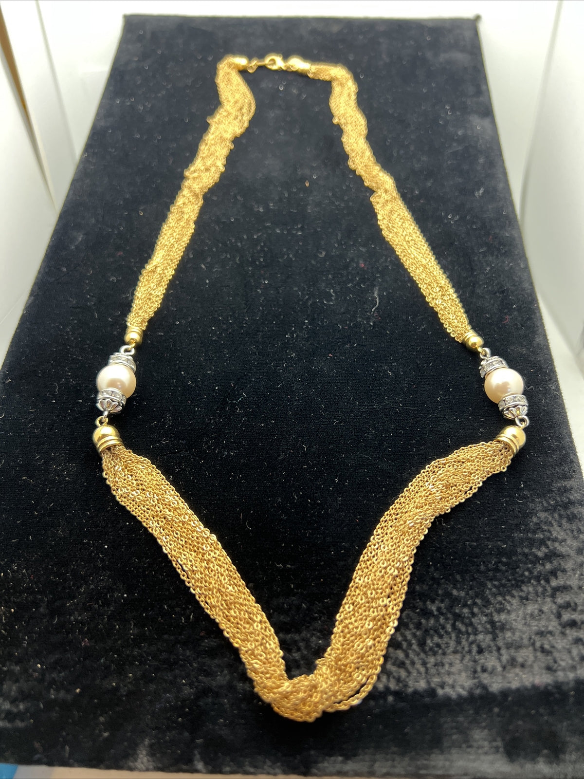 Vintage Necklace, Multi Strand, Faux Pearls with Rhinestones, PARK LANE