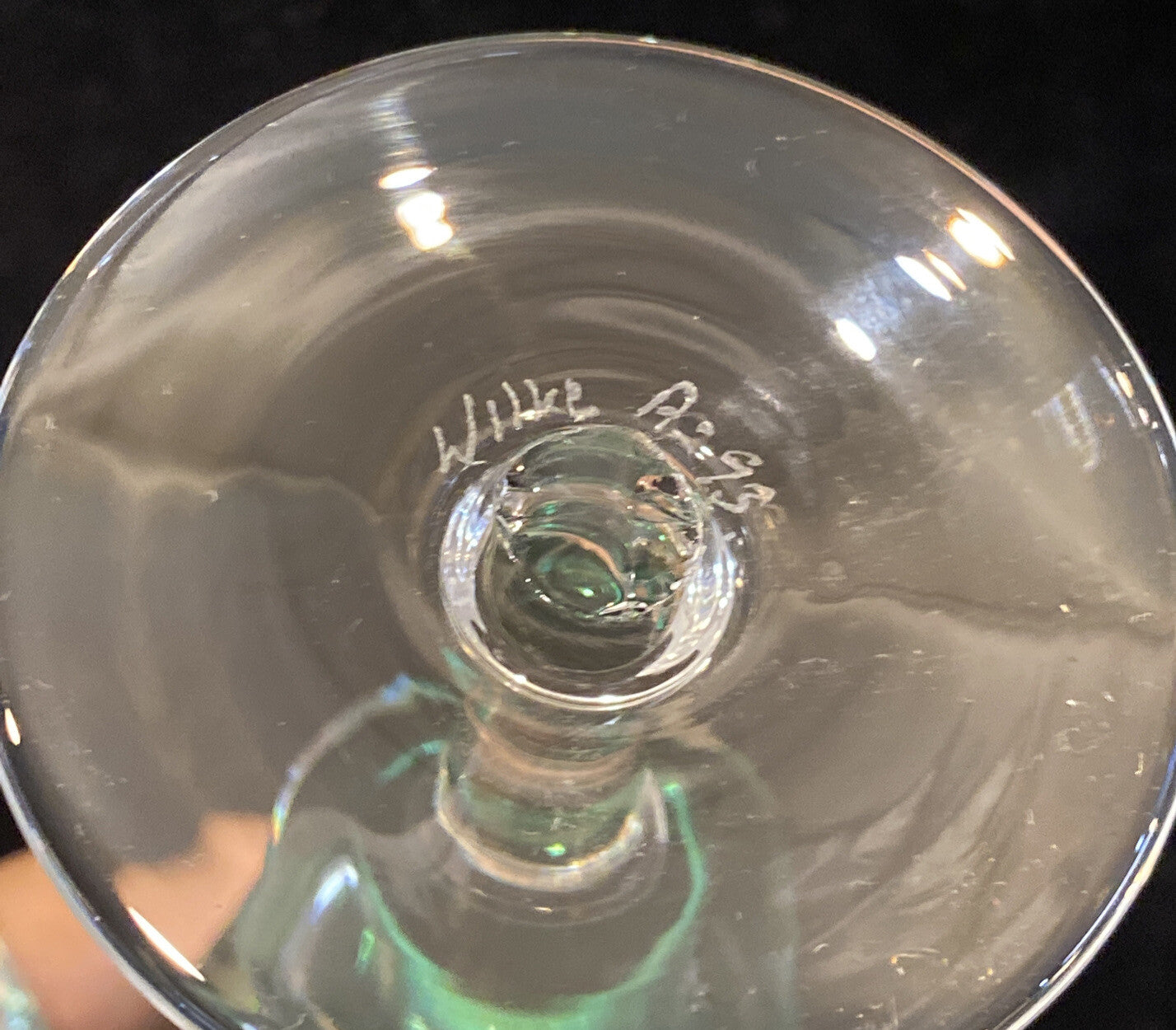 Set Of 12 Wilke Adolfsson Swedish Studio Glass 1993 Green Champagne Flute 8"