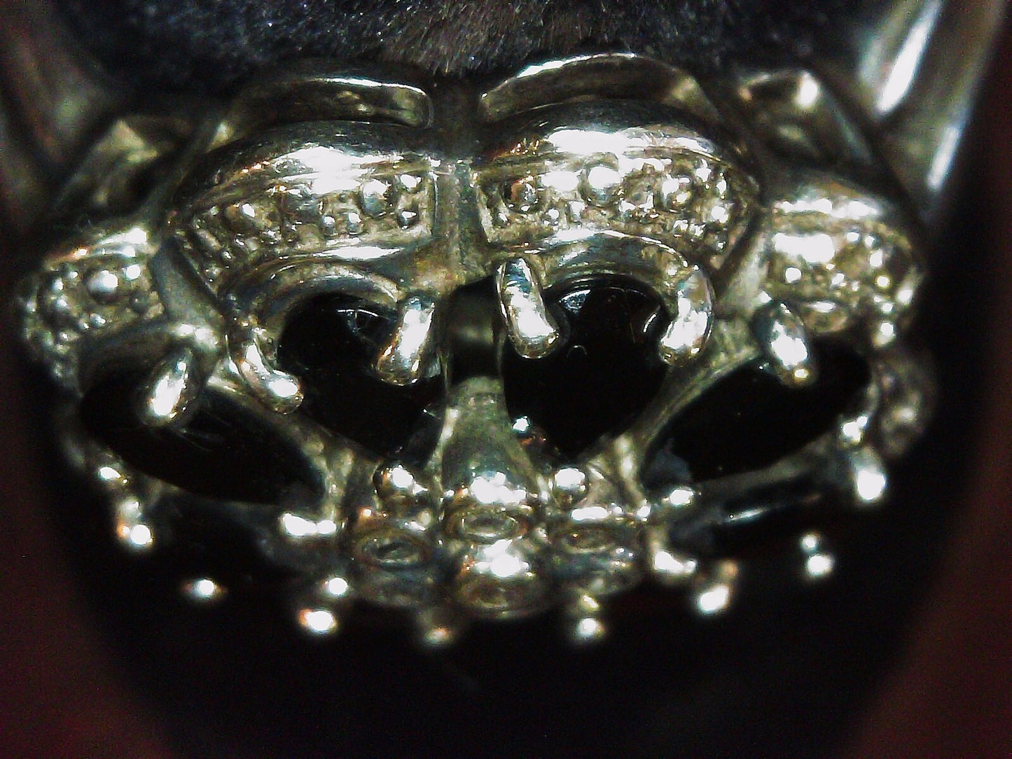 Sterling Silver 925 Onyx & CZ Stones Flower Shaped Ring SZ 7 7.2g