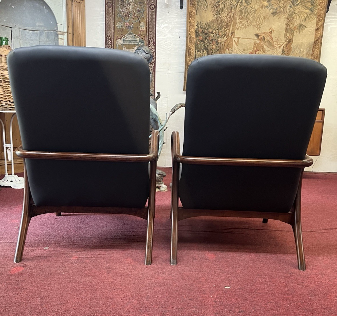 (2) MID-CENTURY MODERN STYLE UPHOLSTERED ROSEWOOD ARMCHAIRS