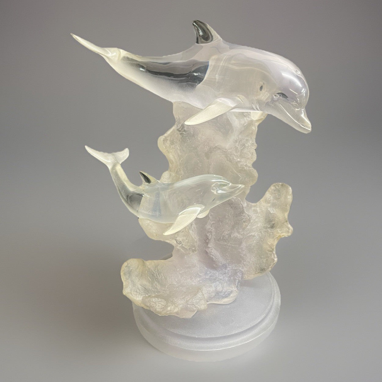 PB9 Donjo Clear Acrylic/Lucite Two Dolphins Swimming Sculpture Signed