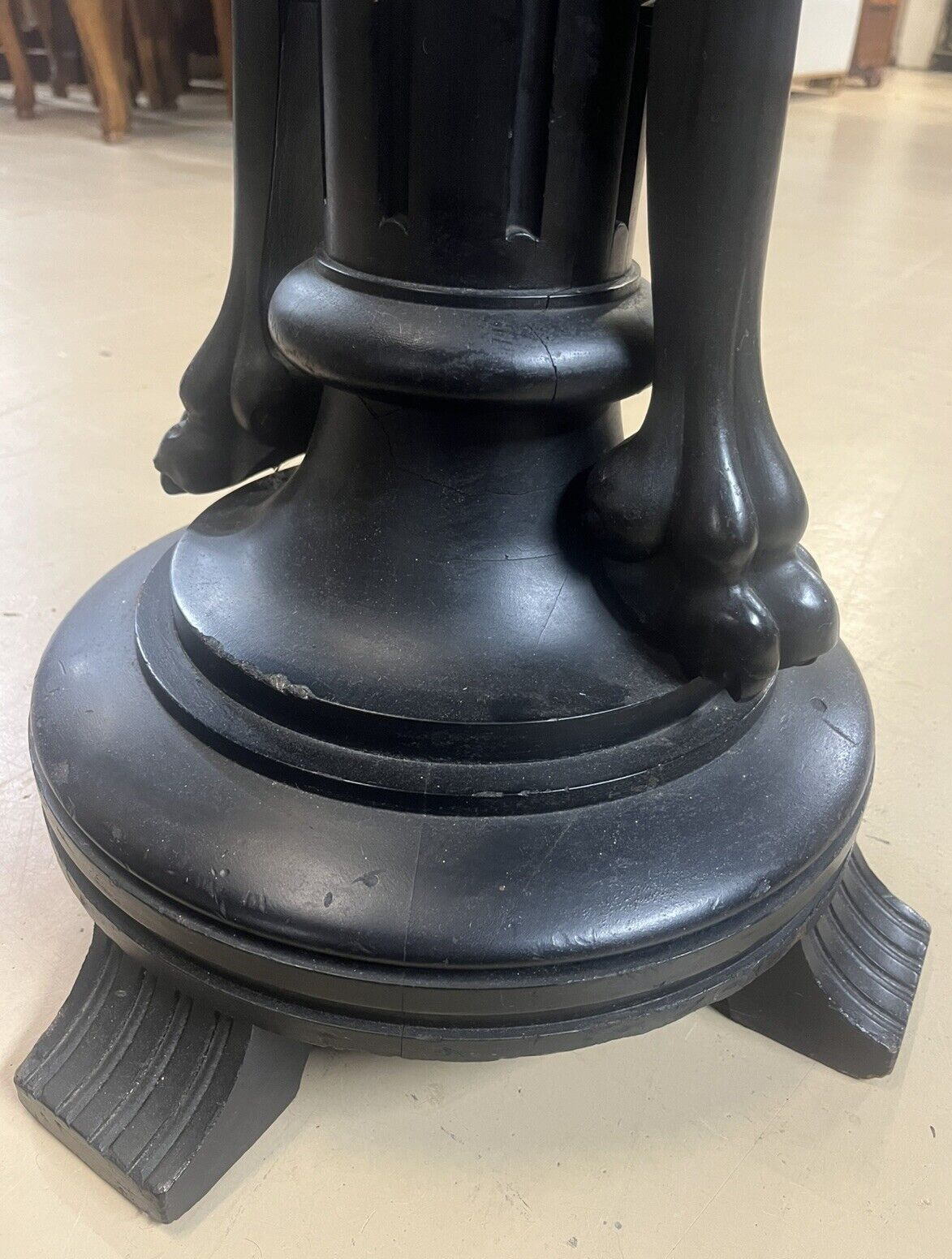 Antique Ebonized Black Wood Pedestal Plant Stand 2 Cranes FS16