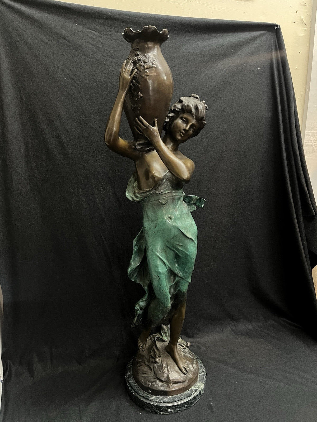 PB1 Auguste Moreau Large Bronze "Woman with Vessel" Statue w/ Marble Base 36"
