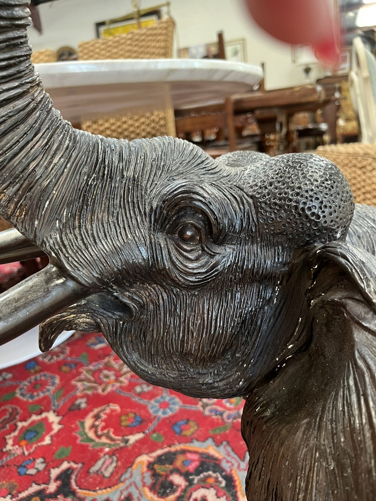 Large 44" Long Bronze Elephant Statue Wildlife Sculpture Walking w/ Tusk Up