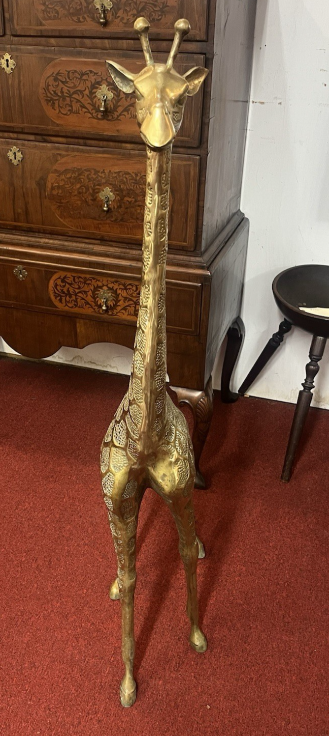 Mid Century Textured Polished Brass Giraffe Sculpture/Statue 49.5"
