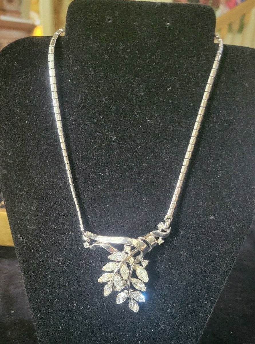 1951 TRIFARI "Spring Fantasy" Necklace 15" Choker Silver w Clear Rhinestones