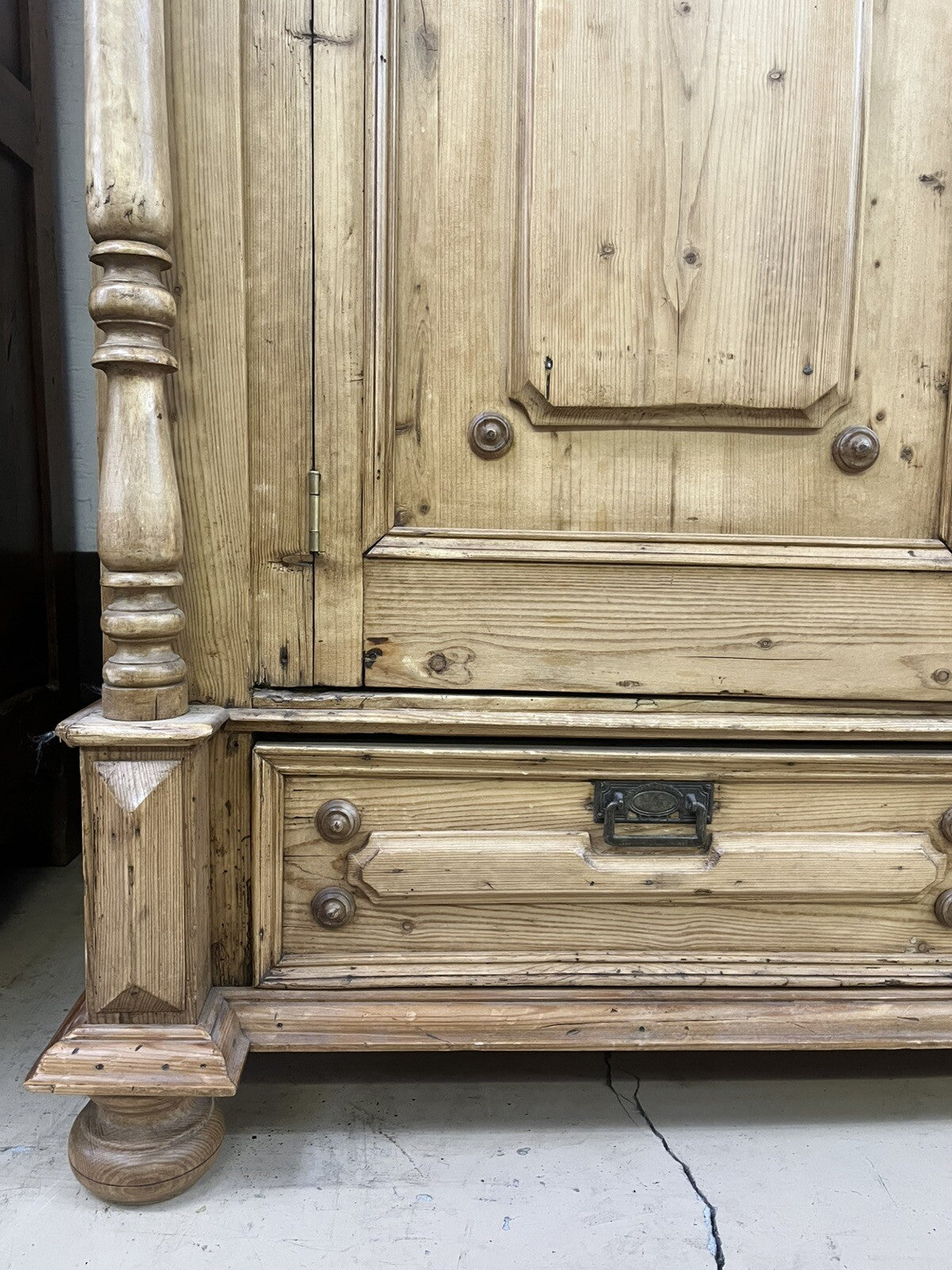 BLEACHED PINE CARVED PINE ARMOIRE CONVERTED BAR WINE LIQUOR CABINET 78" HIGH