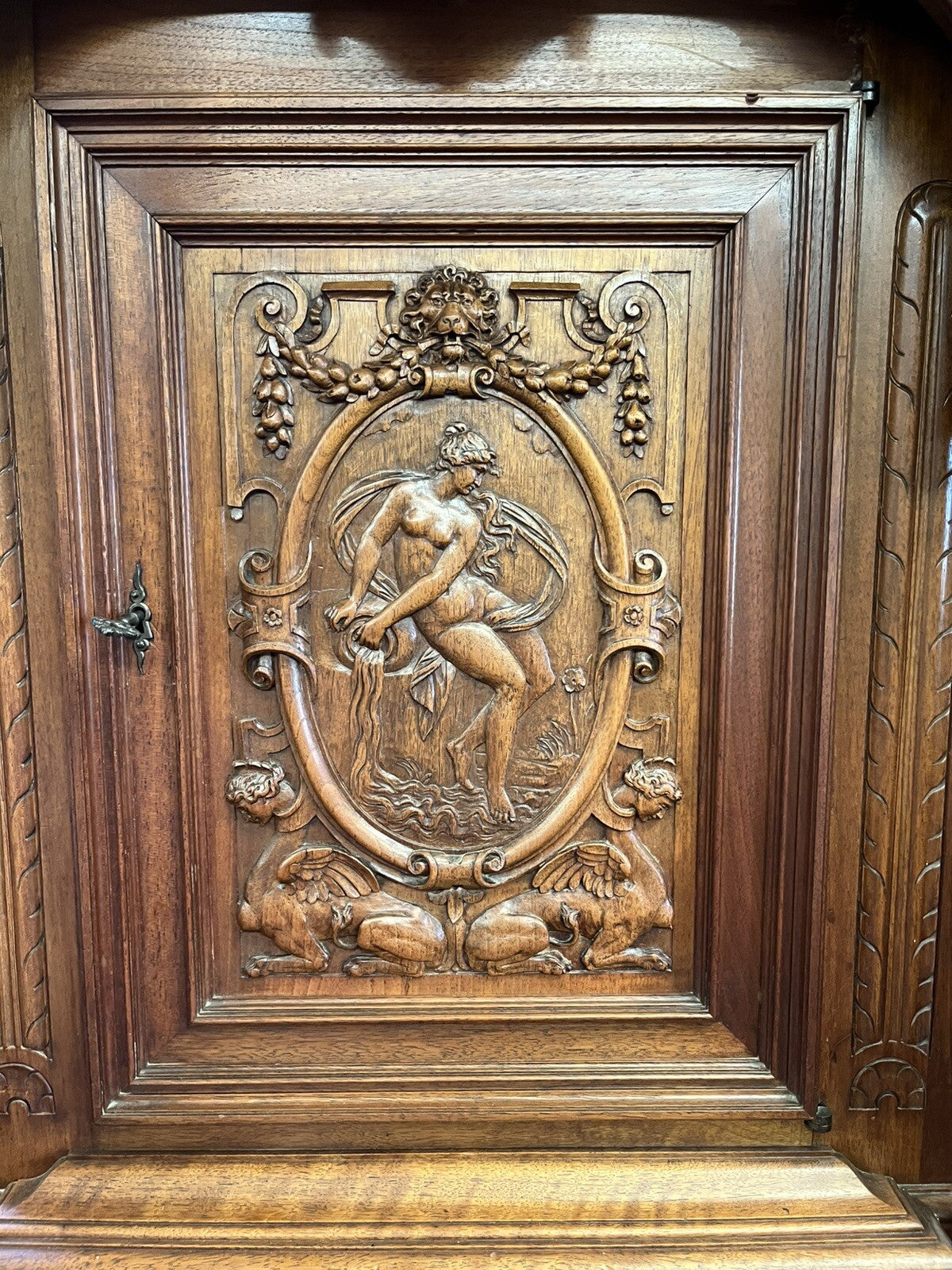 ANTIQUE FRENCH WALNUT WINE OR LIQUOR CABINET 58"H x46"W CREDENCE CHEST