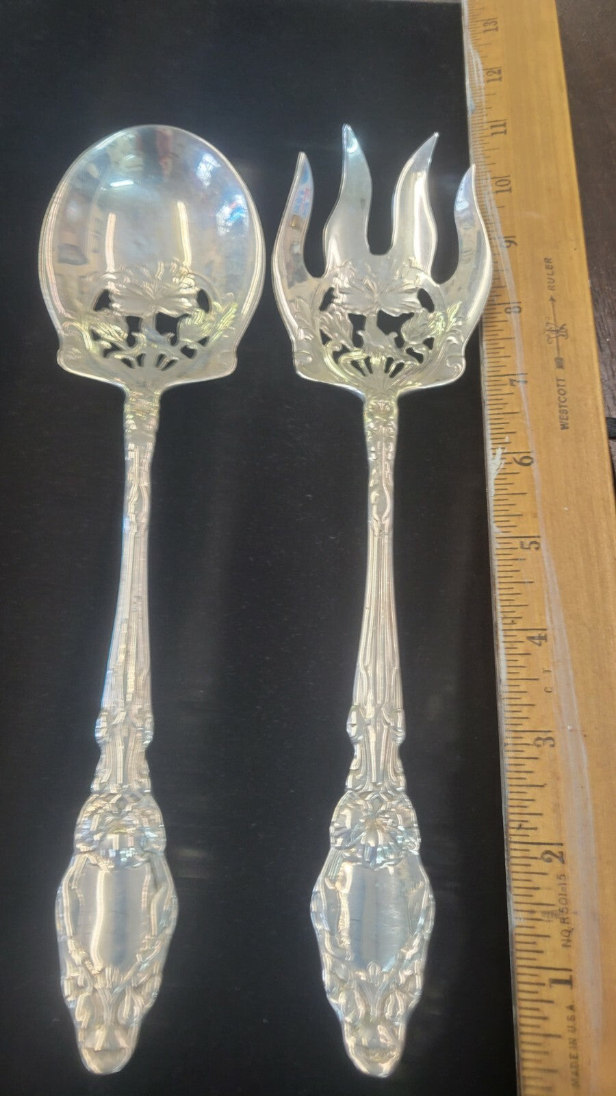 Gorham Virginiana Solid Lg 10" Salad Serving Set 1905 Pierced NM Rare Find