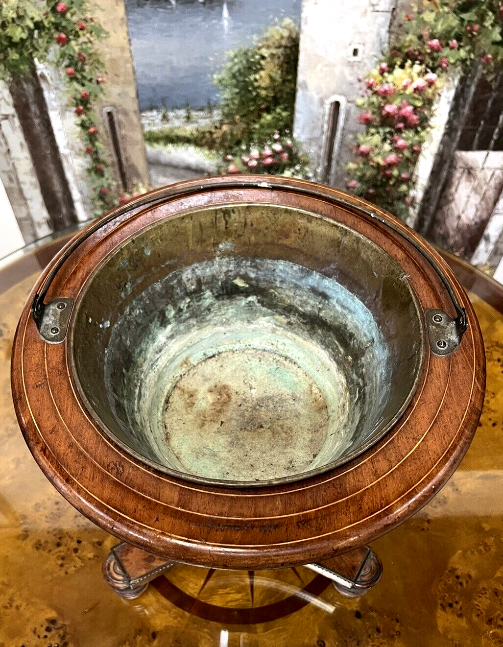 Antique French Fluted Jardiniere Planter Wine Champagne Chiller Bucket w/ Handle