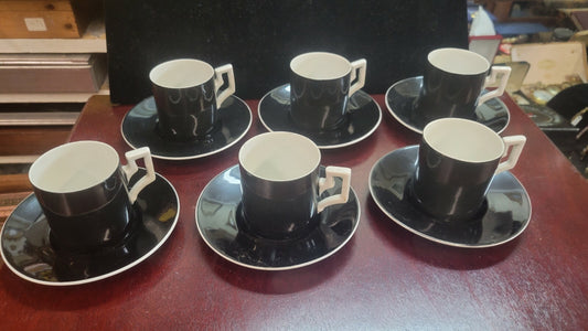 Czechoslovakia Demitasse Cup & Saucer  6 sets  Art Deco Black & White Espresso