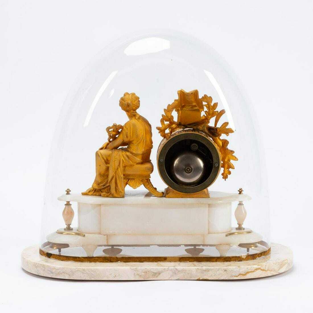 FRENCH FIGURAL GILT & ONYX GLASS DOME CLOCK 1875 Lenzkirch