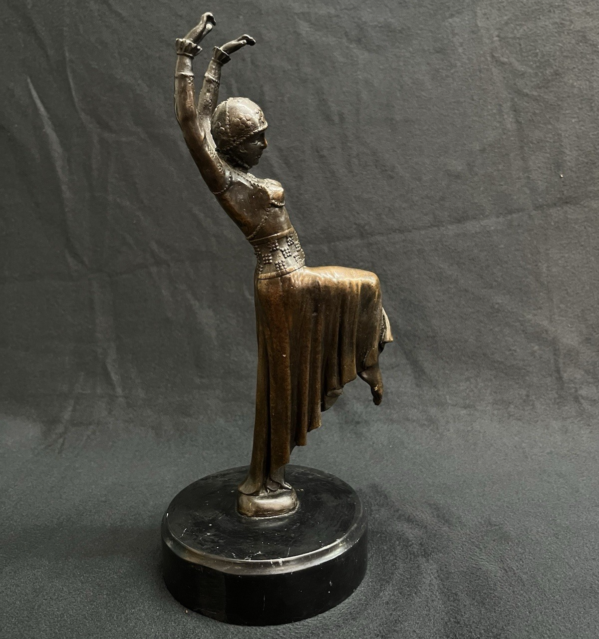D.H. Chiparus Inspired Art Deco Bronze Dancer Sculpture w/ Marble Base