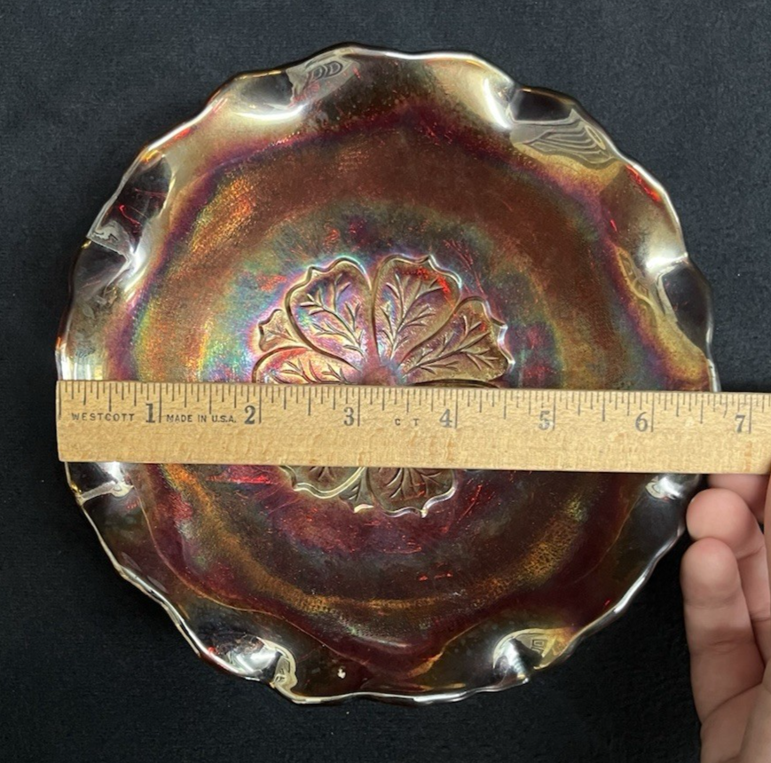 Vintage Imperial Glass OH Carnival Everglade Sunset Ruby 3-Toed Crimped Bowl 7"