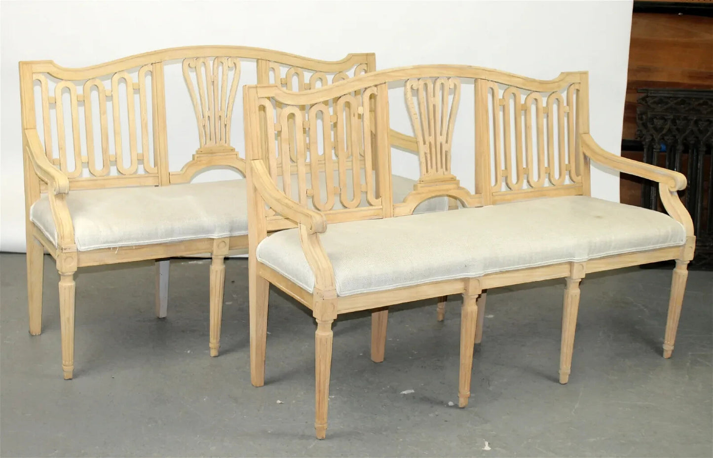Pair of Gustavian Style Bleached White Oak Swedish Benches 34"h x 56"w