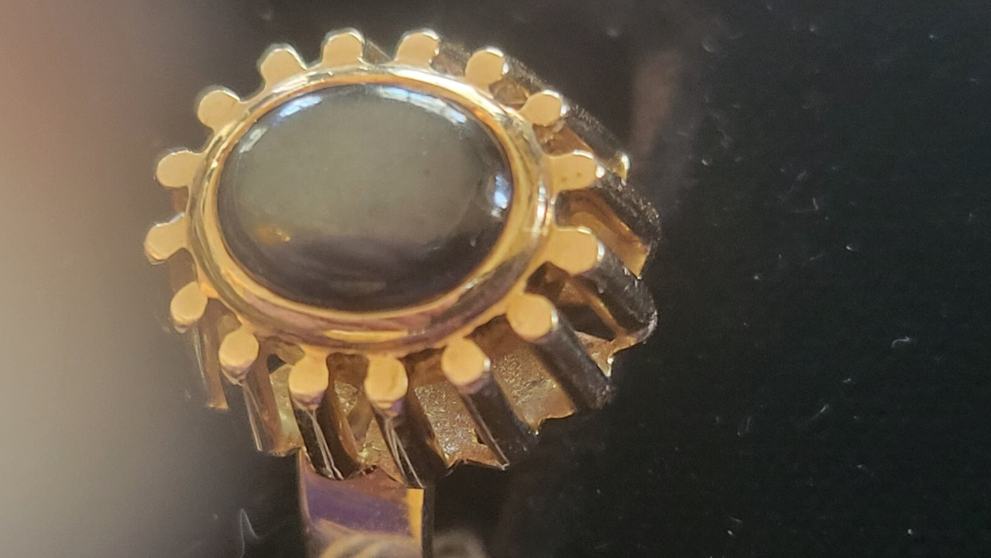 Vintage MCM 14k Yellow Gold Ring PMC Natural Black Cat Eye Gem 6.4 G Size 6.5