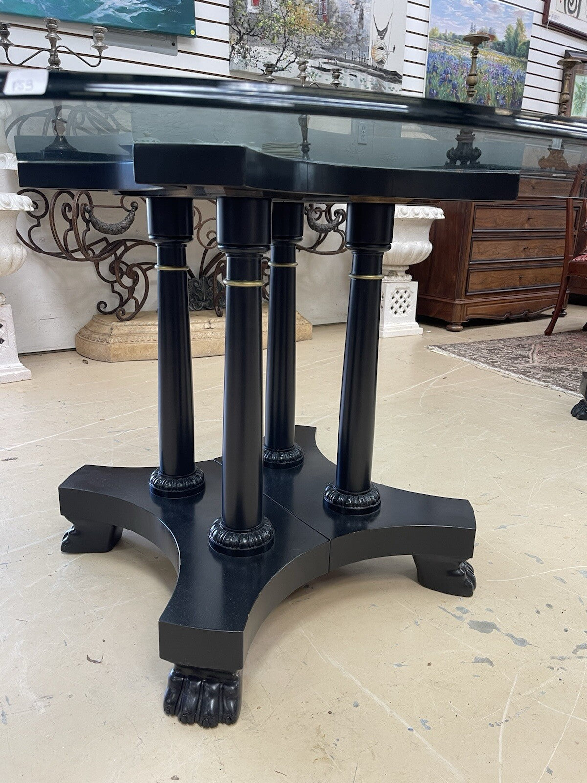 120" Glass Top Baker Furniture Co Black Lacquered Double Pedestal Table Paw FS3