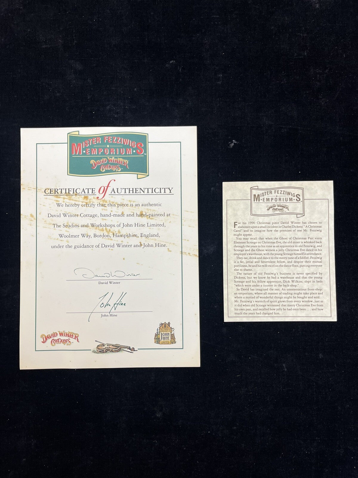 VINTAGE DAVID WINTER COTTAGES MISTER FEZZIWIGS EMPORIUM - ORIGINAL BOX  COA 1990