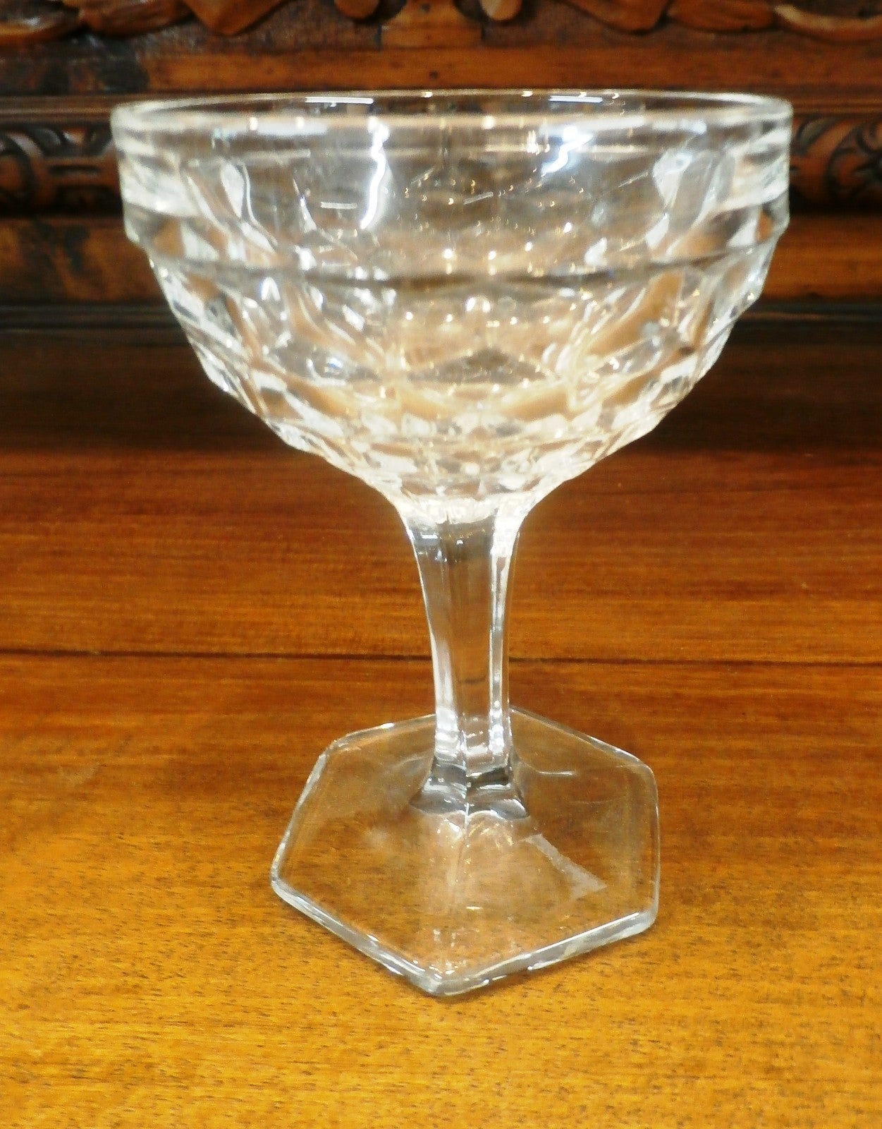 Set of 4 Fostoria American Crystal Champagne Sherbet  4.5 oz Glasses Hex Ft