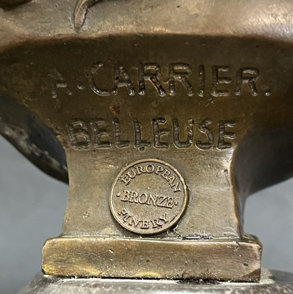 A. Carrier Belleuse European Bronze Bust on Marble Base Victorian Woman