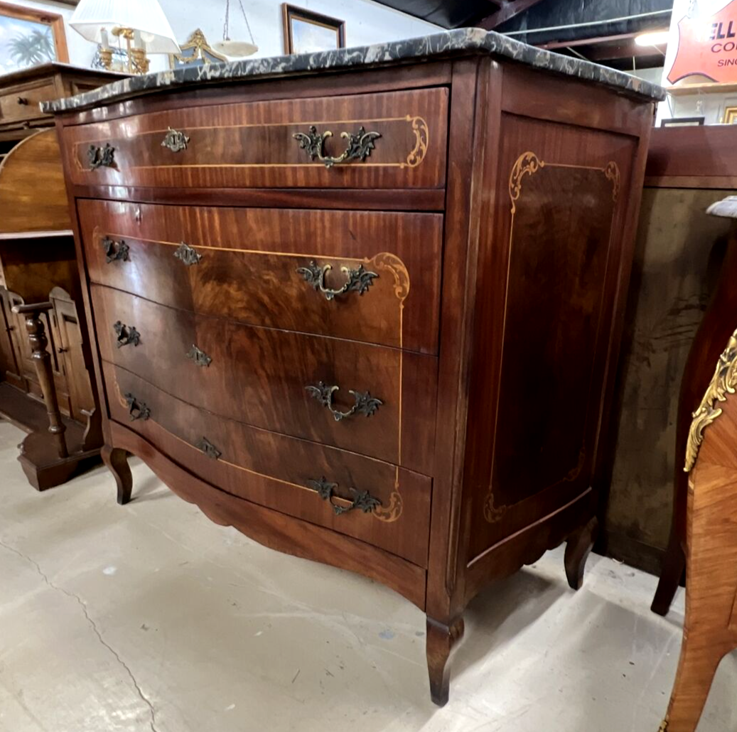 Antique Italian Inlaid Commode Chest of drawers Marble Top