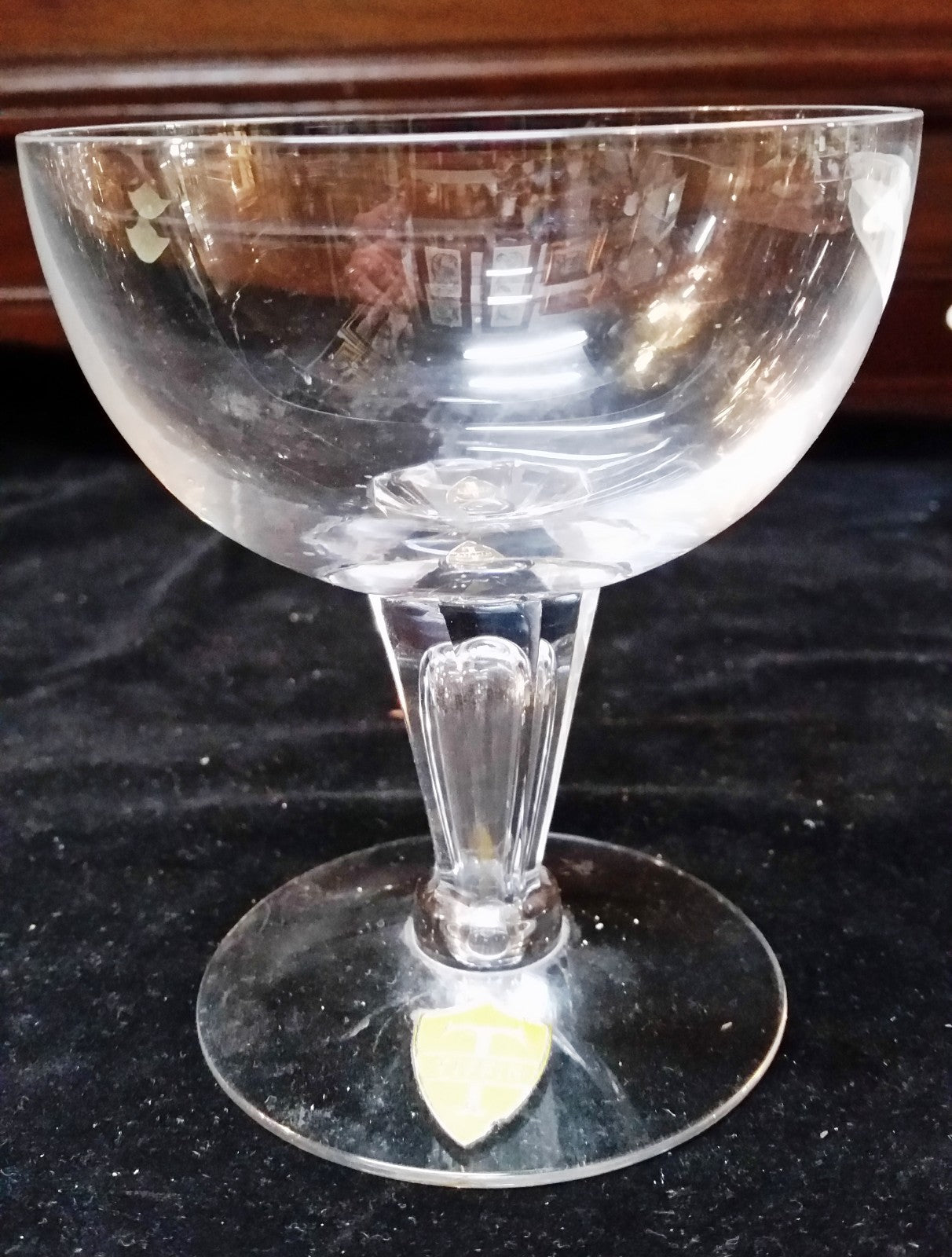 Tiffin Contemporary Pattern Stem 17581  Glass Champagne Original sticker 1954