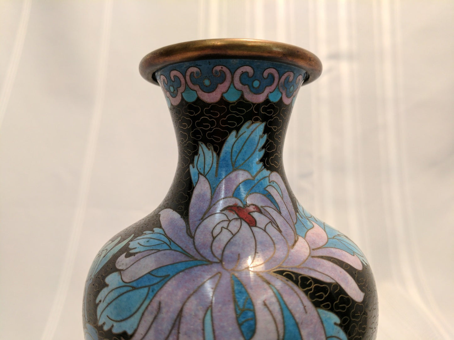 Antique pair Chinese cloisonne floral vases