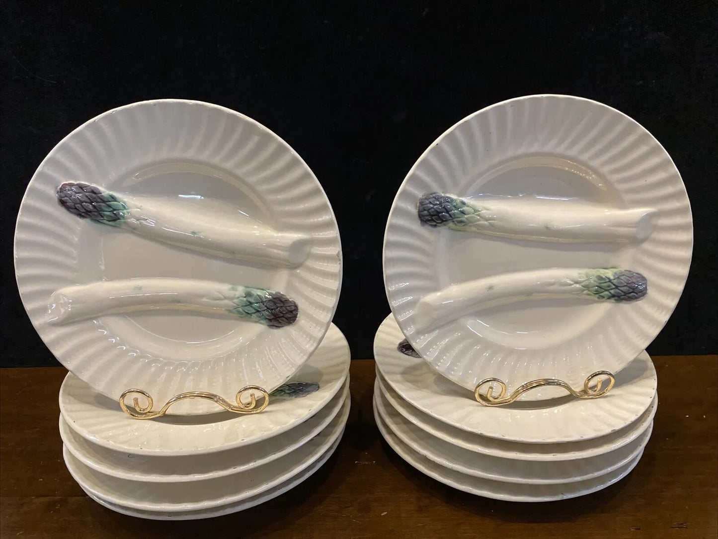 Antique Faience majolica barbotine Asparagus Plate By Creil et Montereau