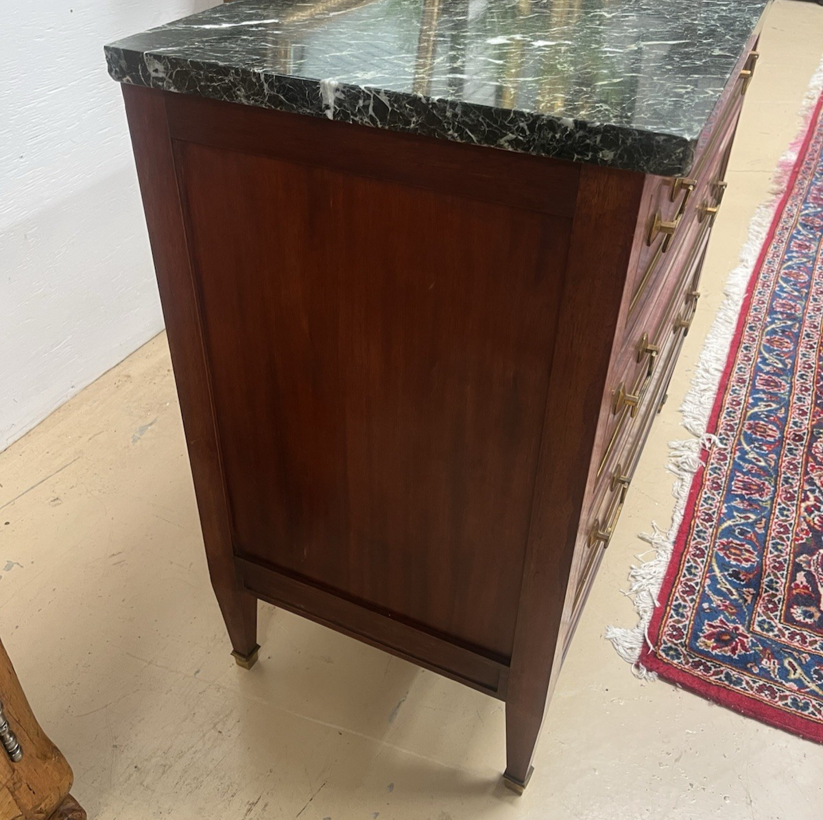 FRENCH LOUIS XVI STYLE MARBLE-TOP MAHOGANY COMMODE CHEST OF DRAWERS 36"Hx 39"W