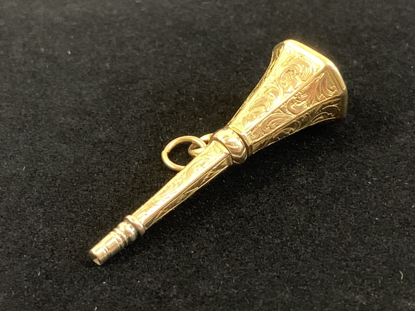 Antique Victorian Bloodstone Watch Key  Yellow Gold Beautiful Chasing Work