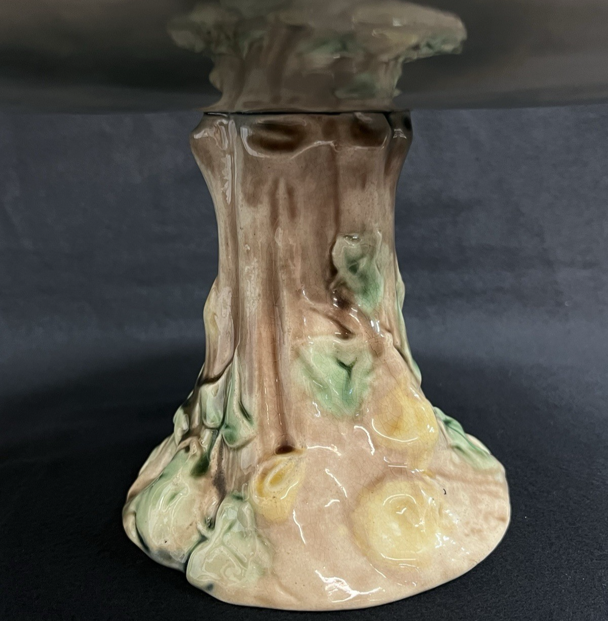 1800s Griffen Smith & Hill Etruscan Majolica Maple Leaf Pedestal Plate 9.5"