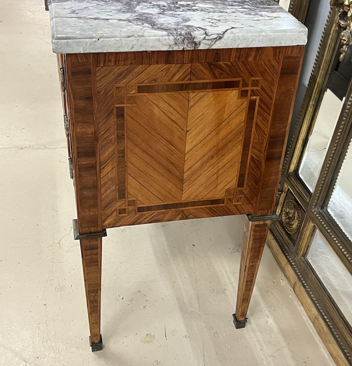ANTIQUE FRENCH LOUIS XVI MARBLE-TOP INLAID MARQUETRY COMMODE CHEST OF DRAWERS