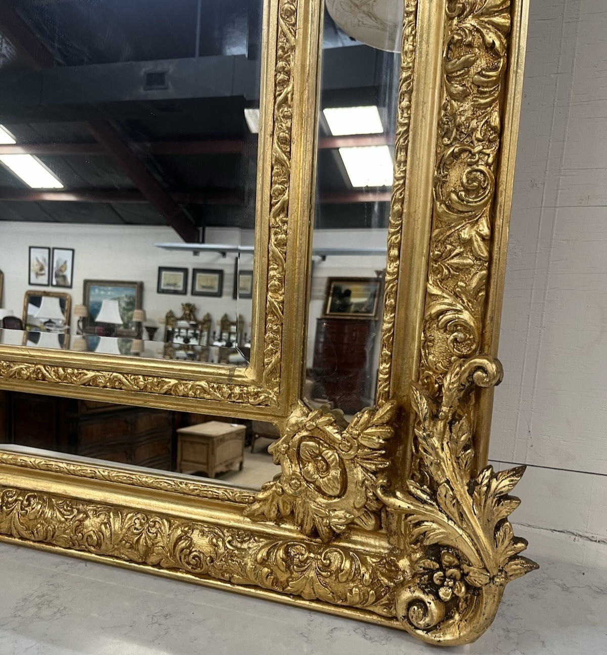 80.5" PAIR OF LARGE LOUIS XV GILT GOLD PARCLOSE CUSHION MIRRORS