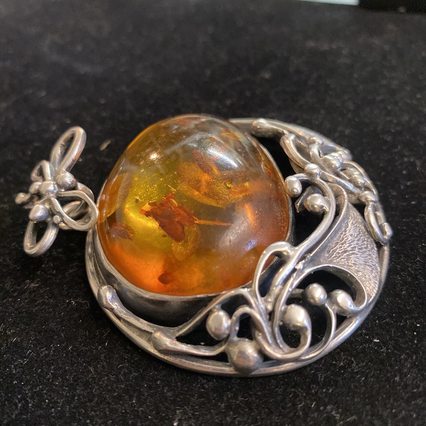 Sterling Silver & Amber 3" Pendant 53g