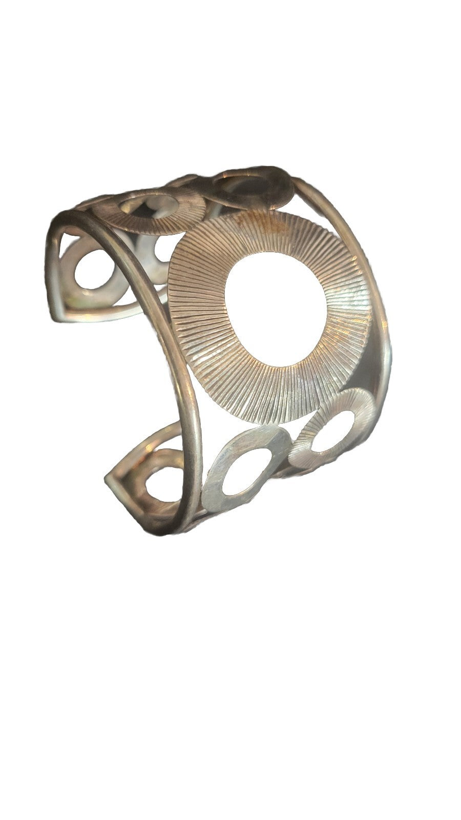 Sterling Circle Cut-Out Cuff Bracelet Marked Thailand 925 w designer logo