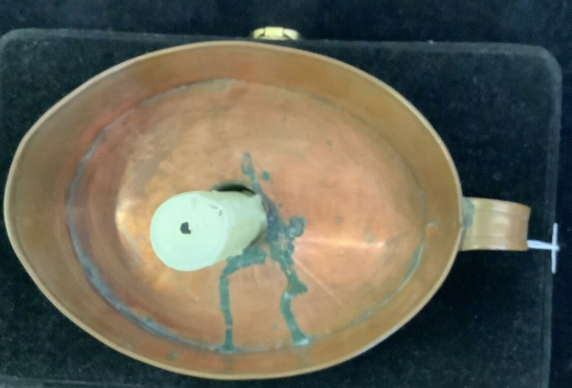 Antique Copper CANDLE HOLDER w Finger Loop Chamber stick 1800's