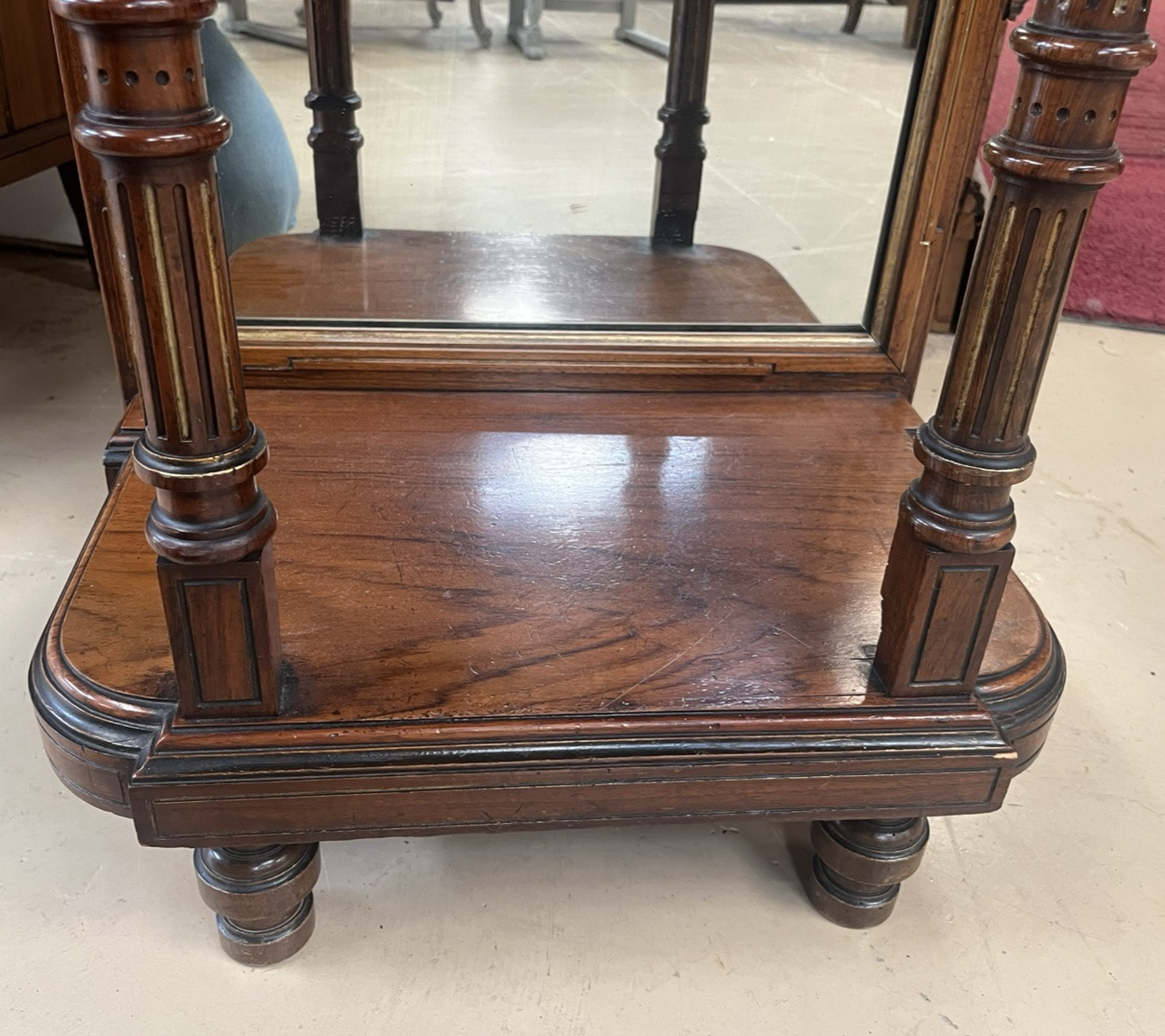 LOUIS XVI STYLE MARBLE-TOP MIRRORED ENTRYWAY PIER CONSOLE END TABLE