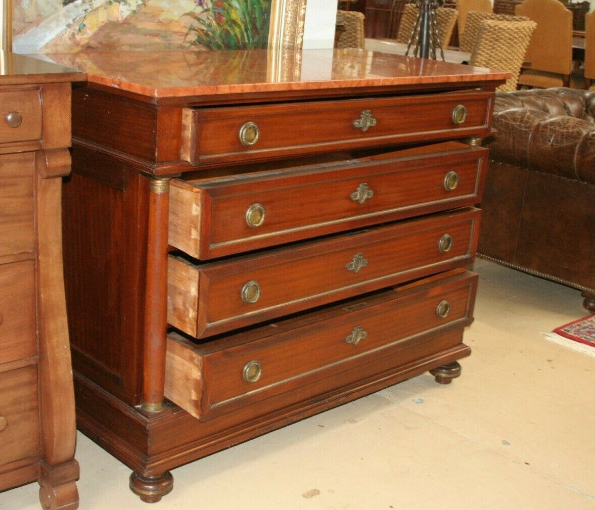 Antique French Chest of Drawers Commode Regency Cabinet Walnut Sideboard Marble