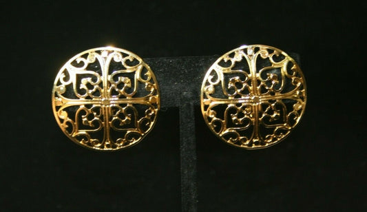 1980s Napier Filgree Round clip screwback earrings Goldtone 1.5"