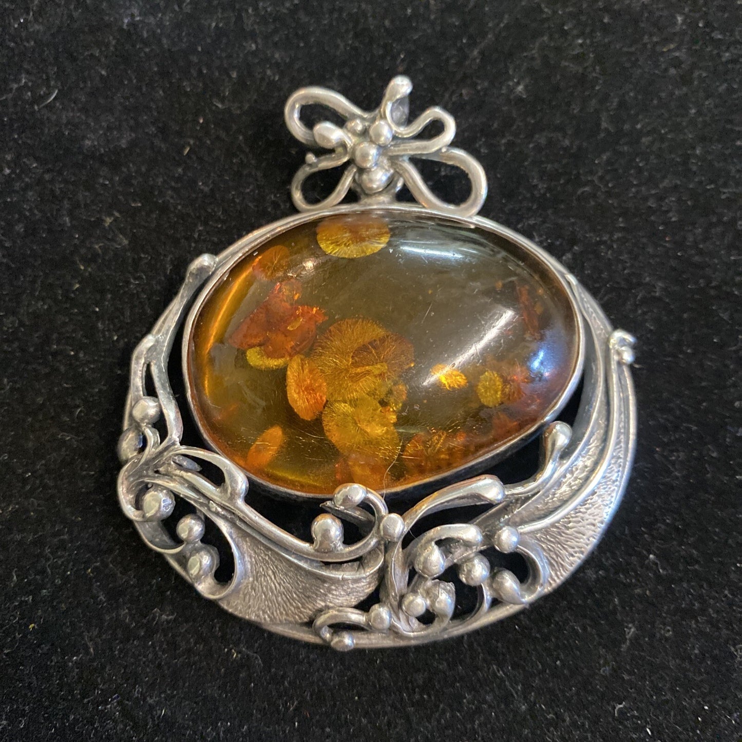 Sterling Silver & Amber 3" Pendant 53g