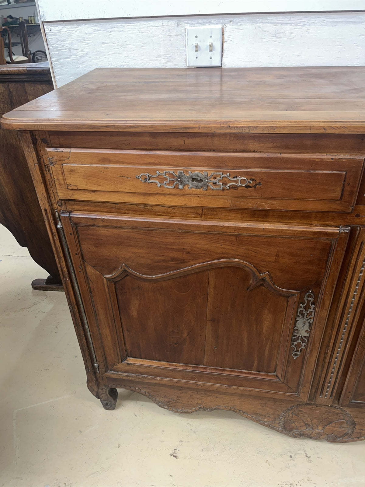 Antique French Provincial Louis XV Carved Cherry Sideboard Chest Cabinet Server