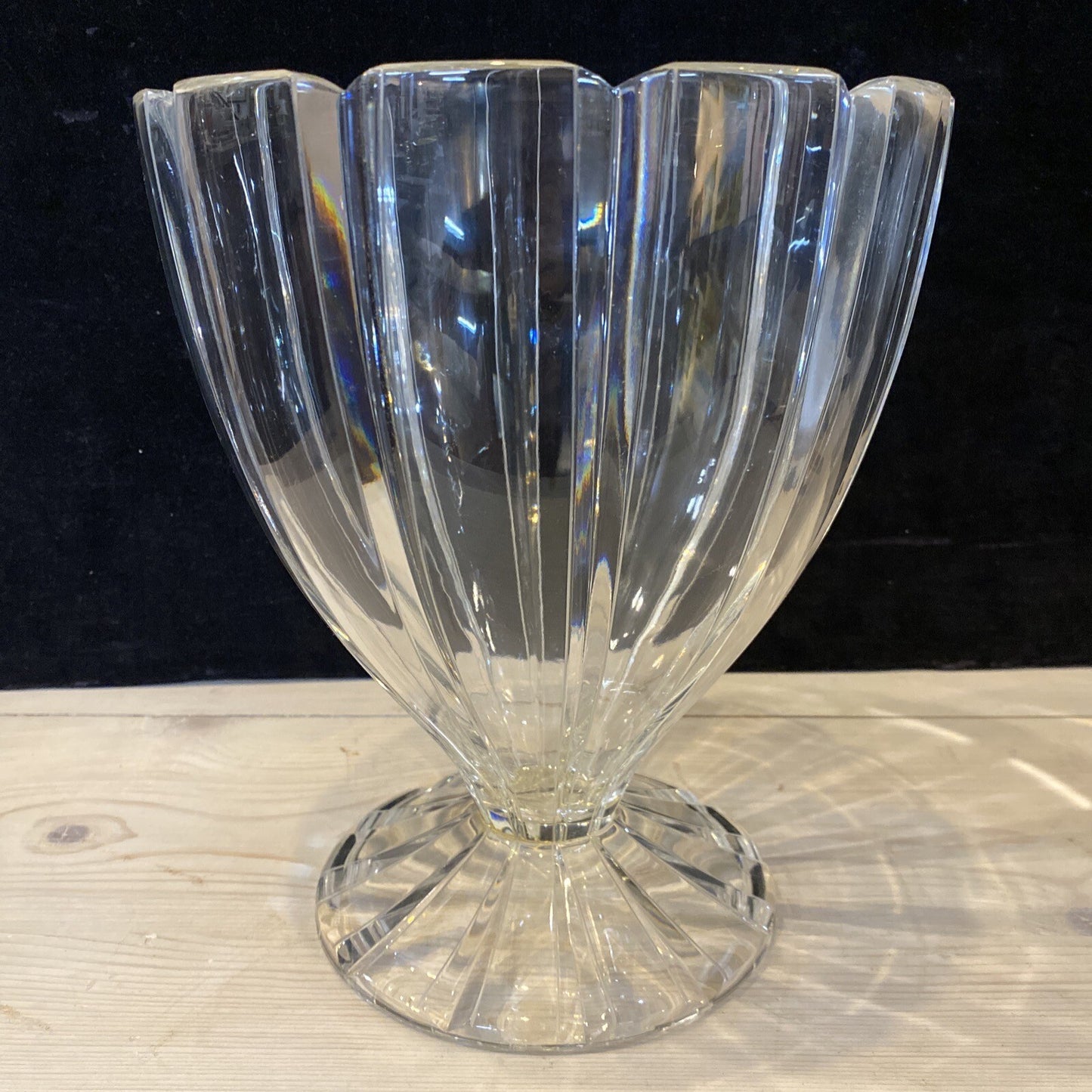 CJR Joseph Riedel Crystal Footed Large Ribbed Vase Bowl Centerpiece