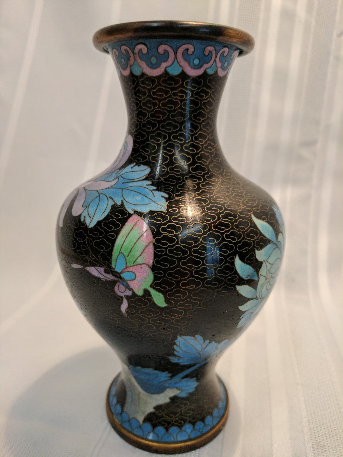 Antique pair Chinese cloisonne floral vases